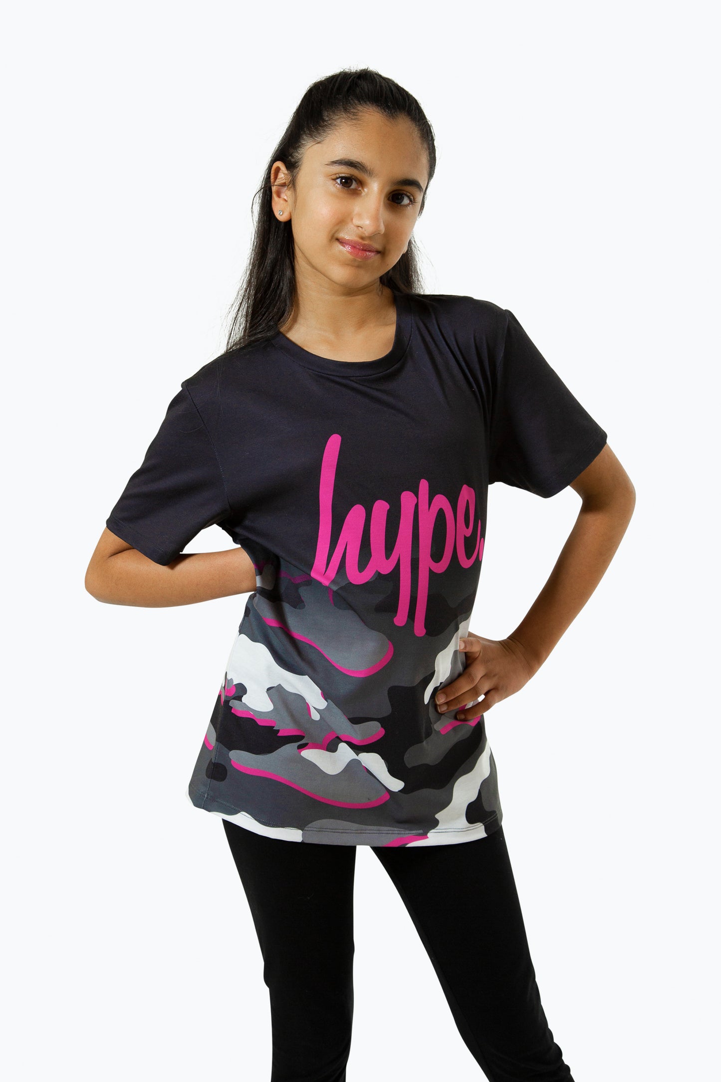 Hype Girls Pink Line Camo Fade Script T-Shirt