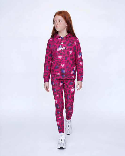Hype Girls Pink Heart Leopard Hoodie