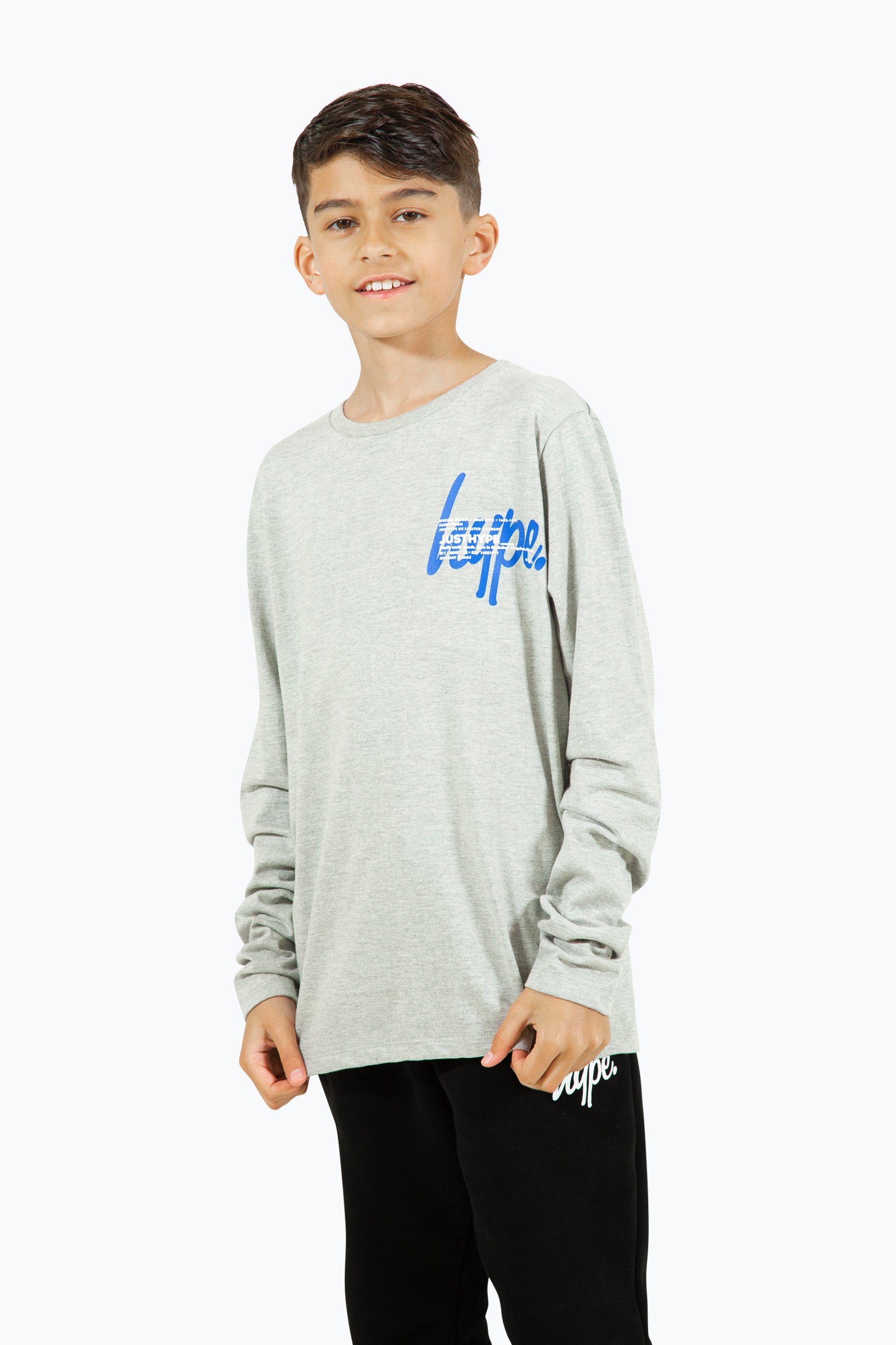 Hype Boys Grey Marl Double Long Sleeve Tee