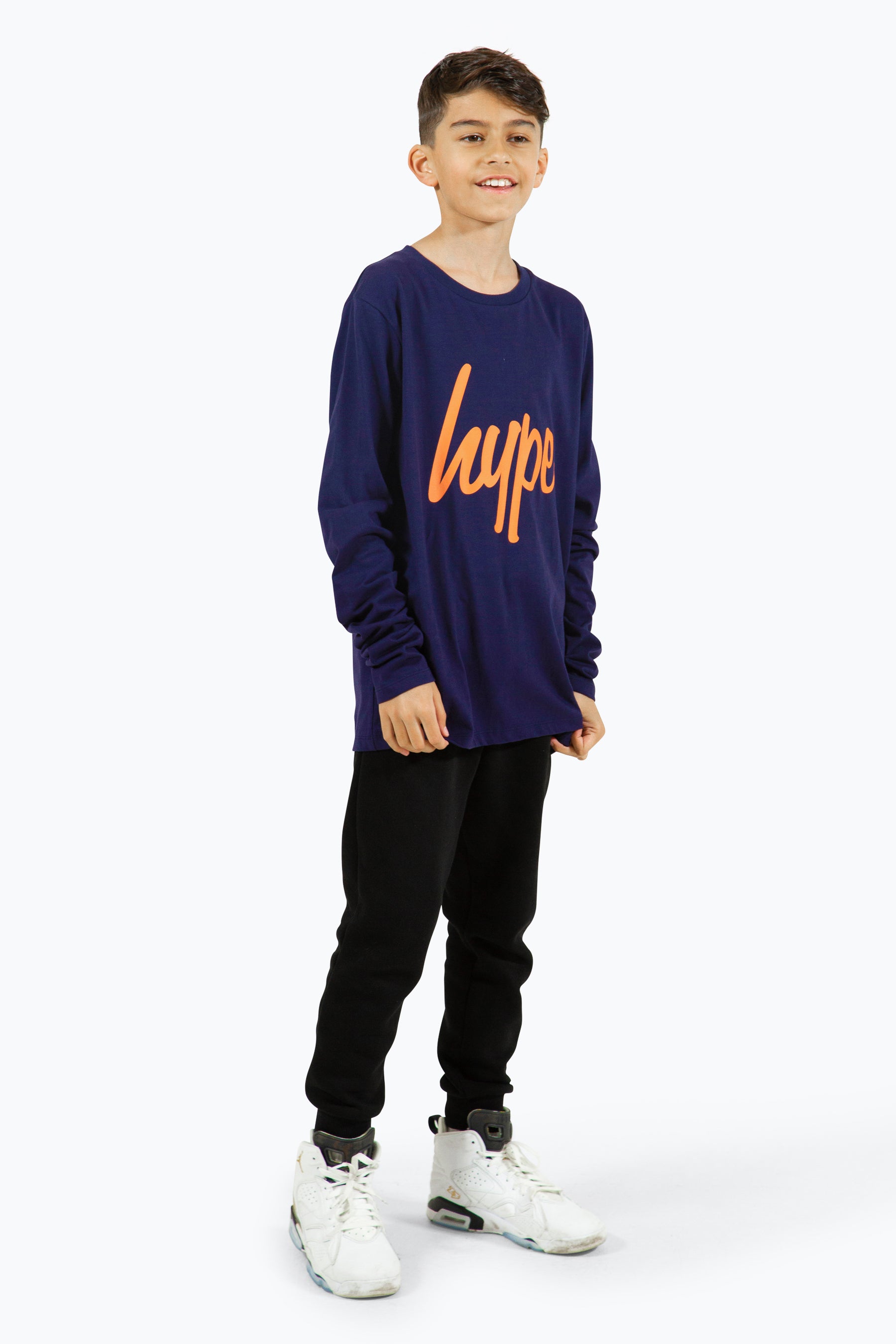 Hype Boys Navy Script Long Sleeve Tee