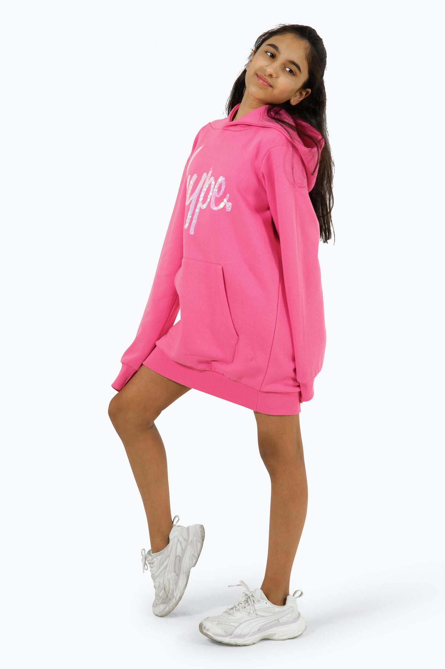 Hype Girls Pink Leopard Hoodie Dress