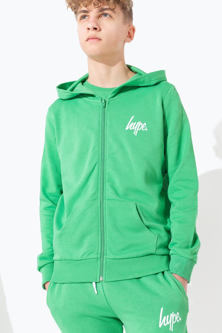 Hype Green Mini Script Kids Zip Hoodie