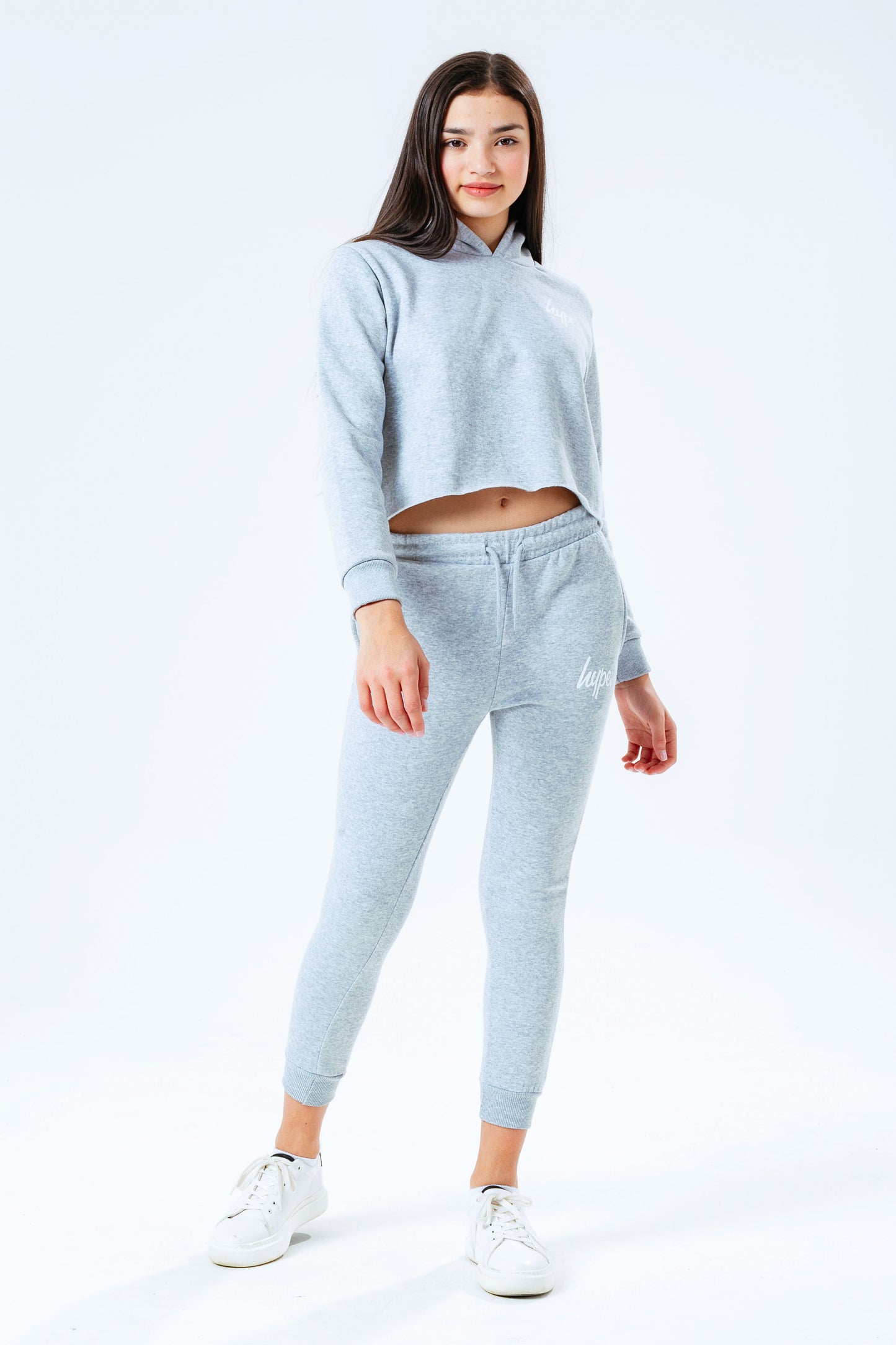 Hype Grey Kids Crop Pullover Hoodie & Jogger Set