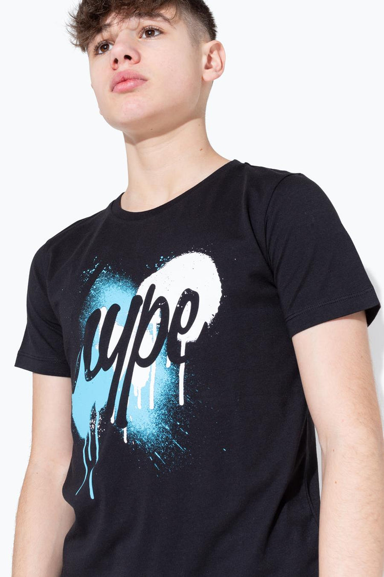 Hype Blue White Spray Drips Script Kids T-Shirt