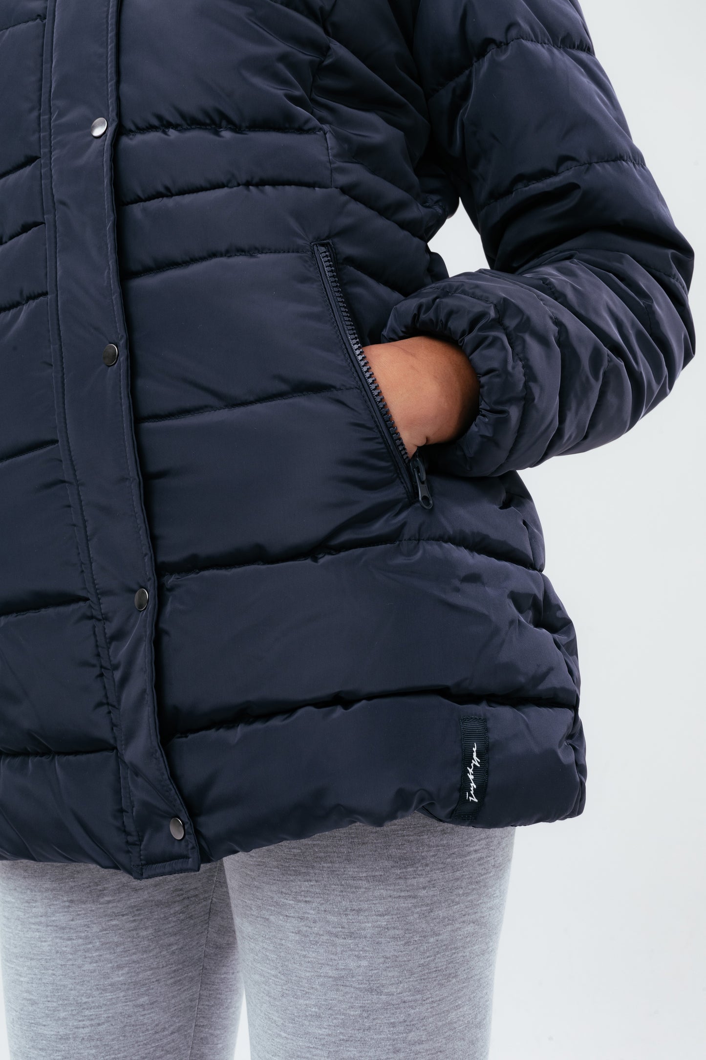 Hype Navy Mid Length Women'S Padded Coat With Fur