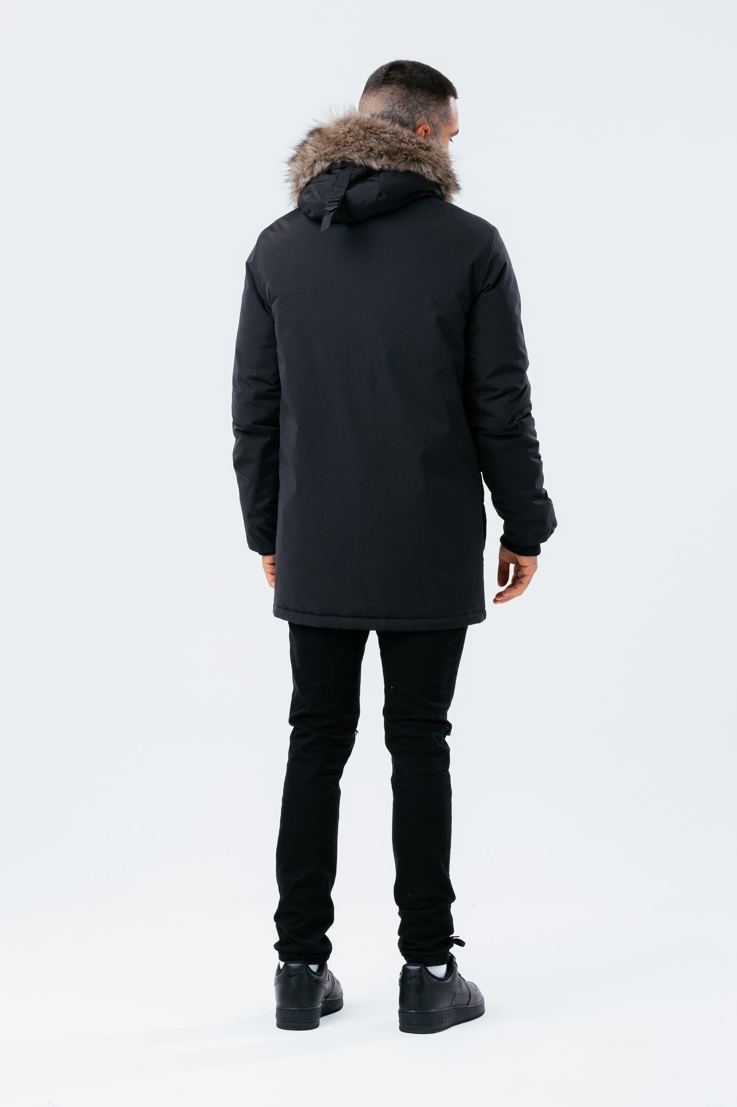 Hype Black Luxe Longline Men'S Parka Jacket