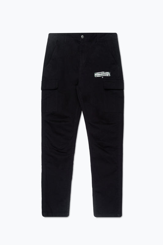 HYPE MENS BLACK STRETCH CARGO TROUSERS