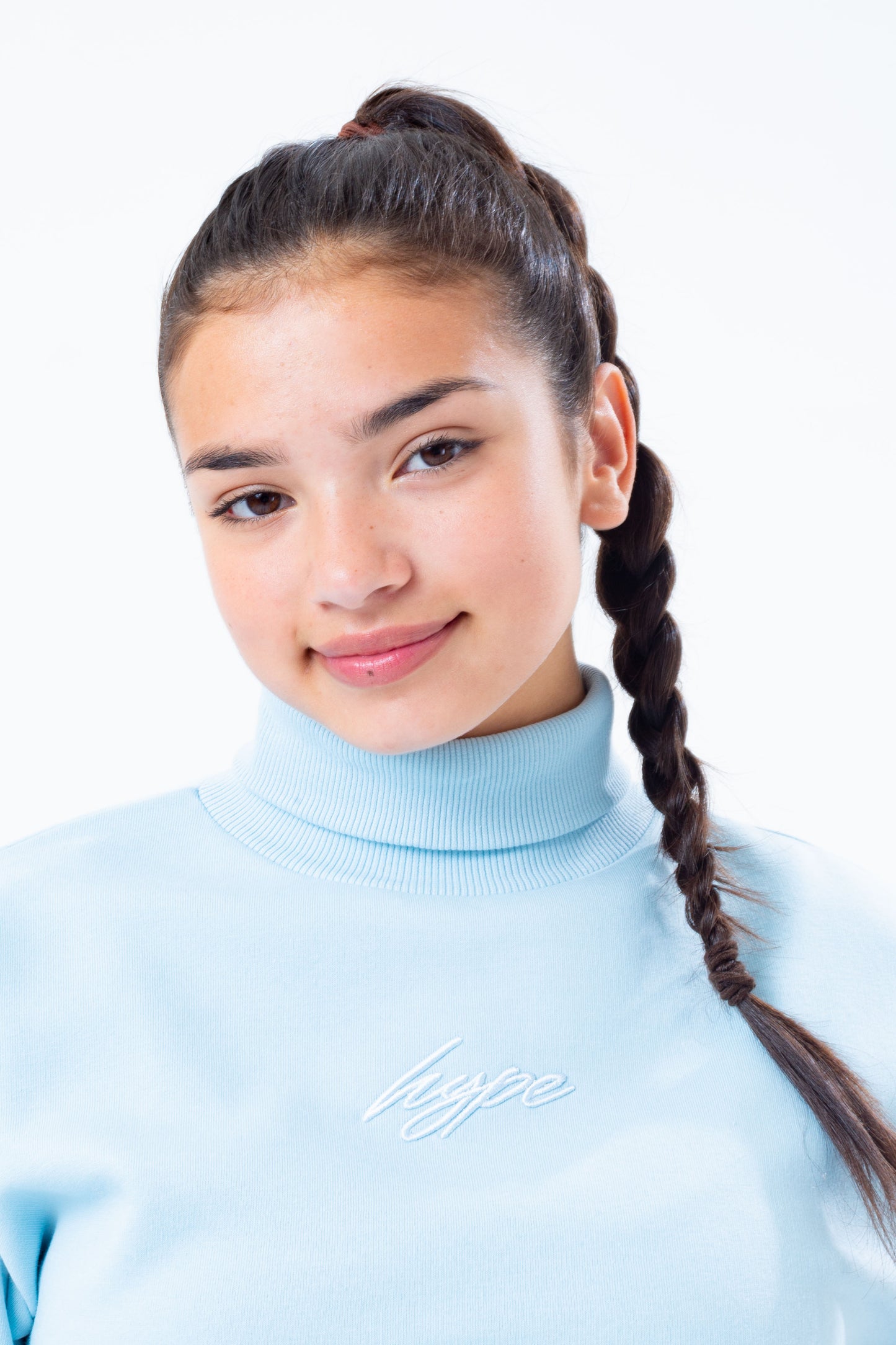 Hype Pale Blue High Neck Girls Crop Sweatshirt