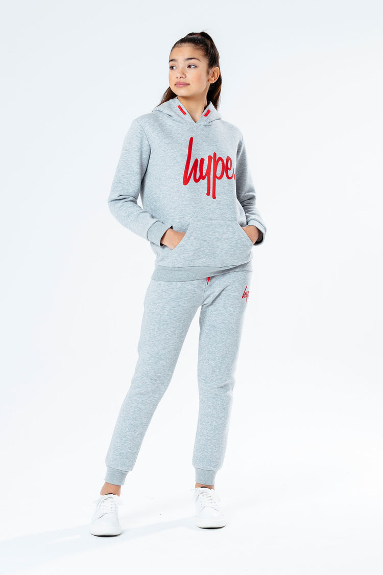 Hype Grey With Red Script Kids Hoodie & Jogger Set