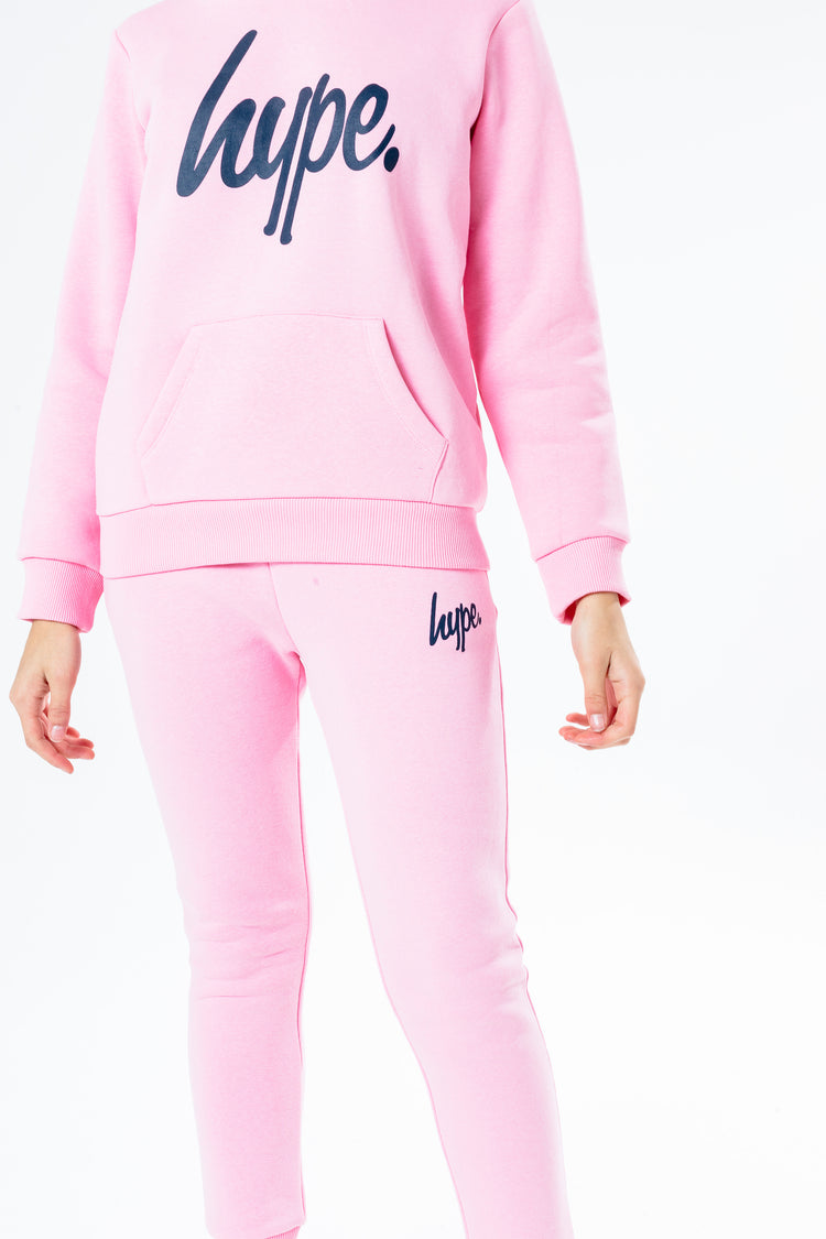 Hype Pink With Navy Script Kids Hoodie & Jogger Set