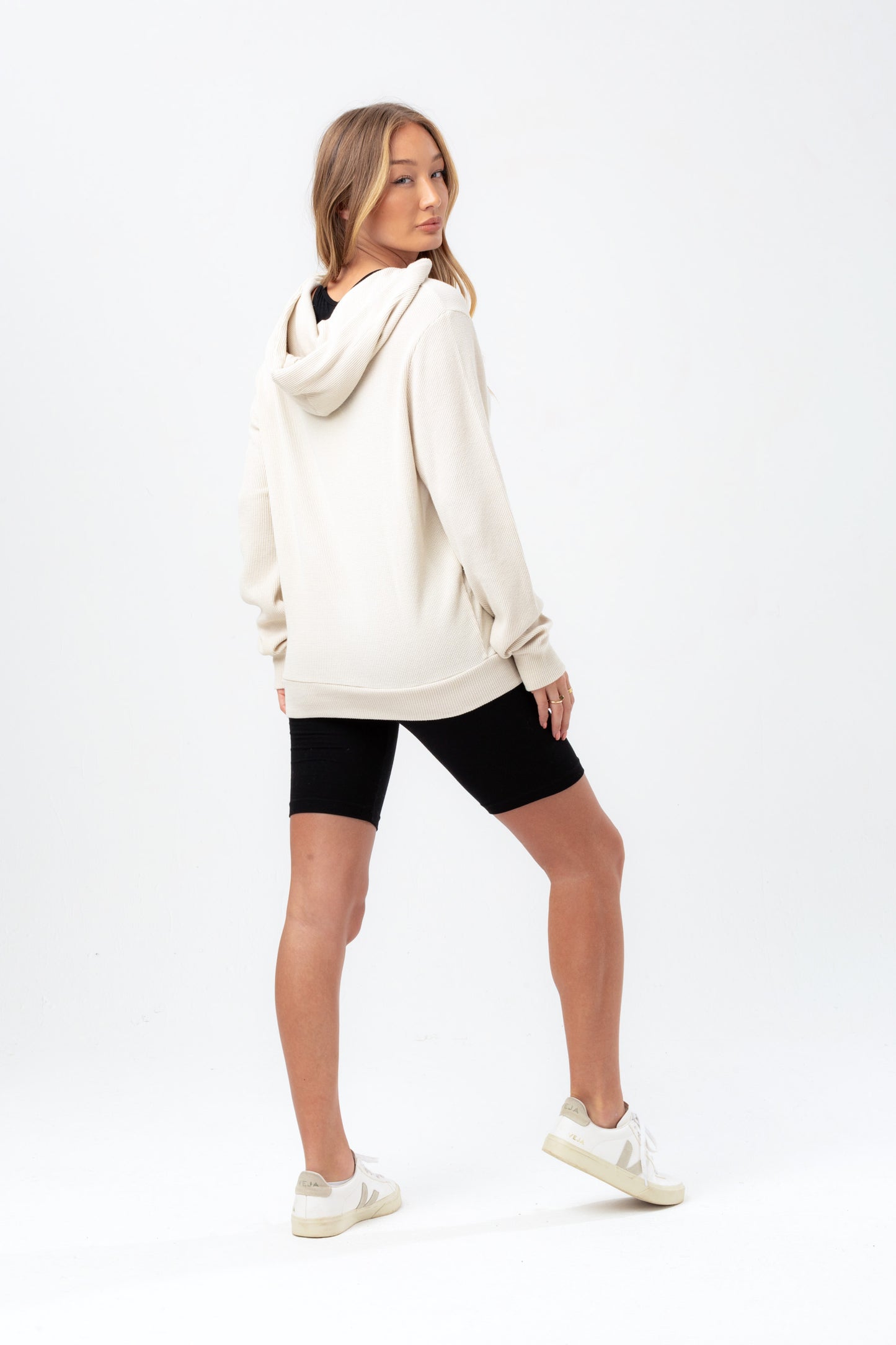 Hype Womens Almond Milk Justhype Waffle Drawcord Hoodie