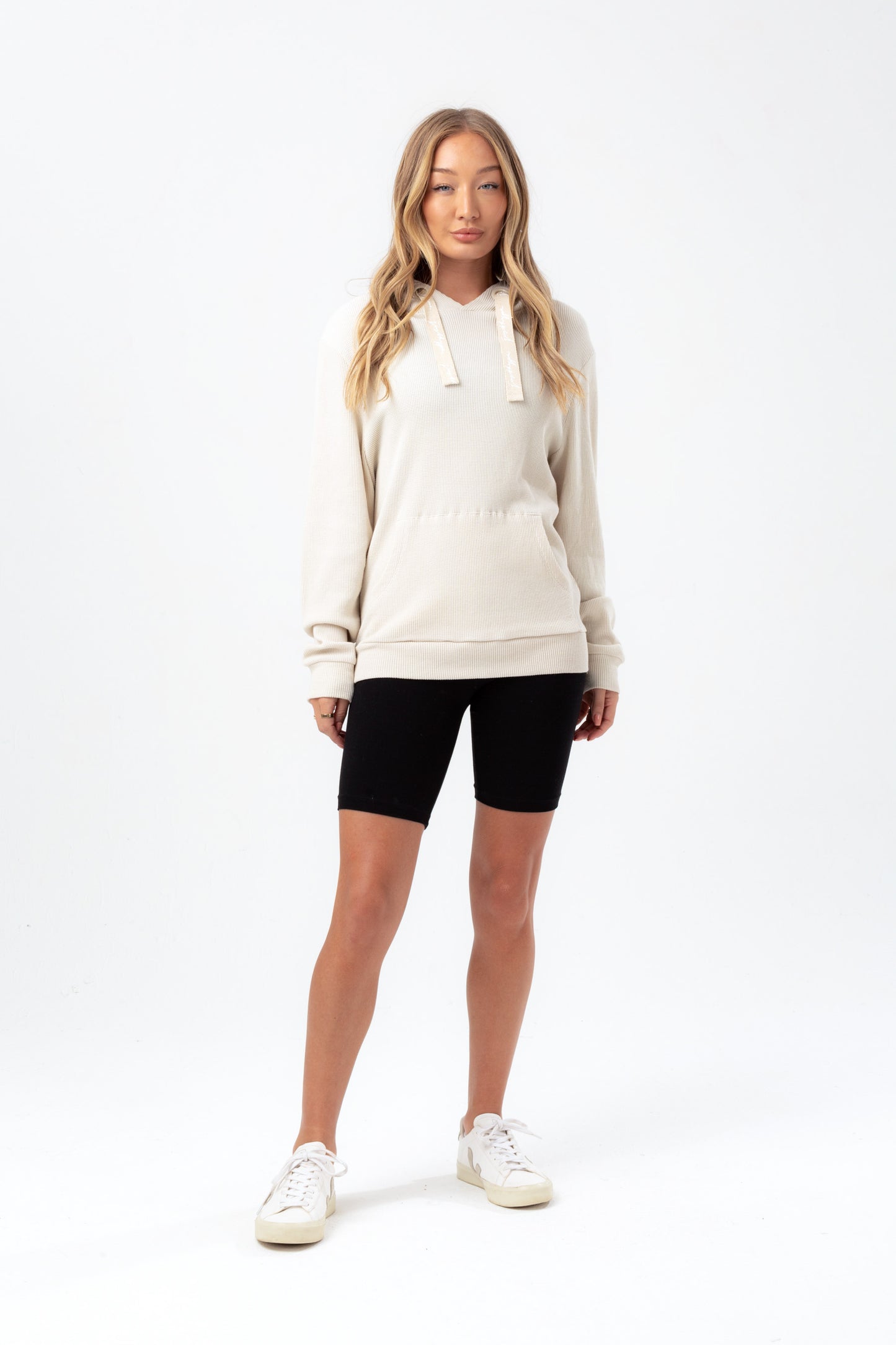 Hype Womens Almond Milk Justhype Waffle Drawcord Hoodie