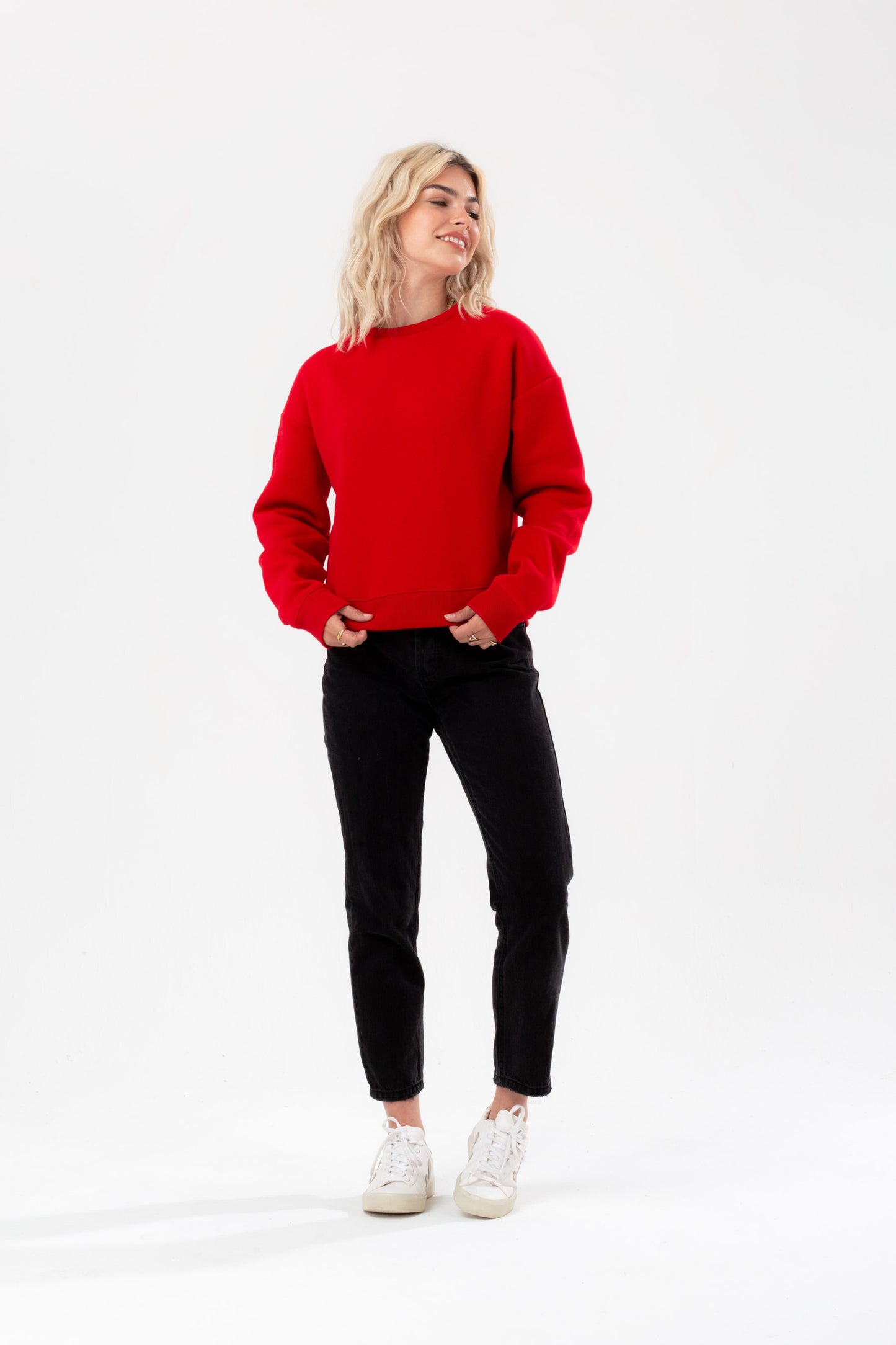 Hype Womens Red Justhype Woven Label Crew Neck