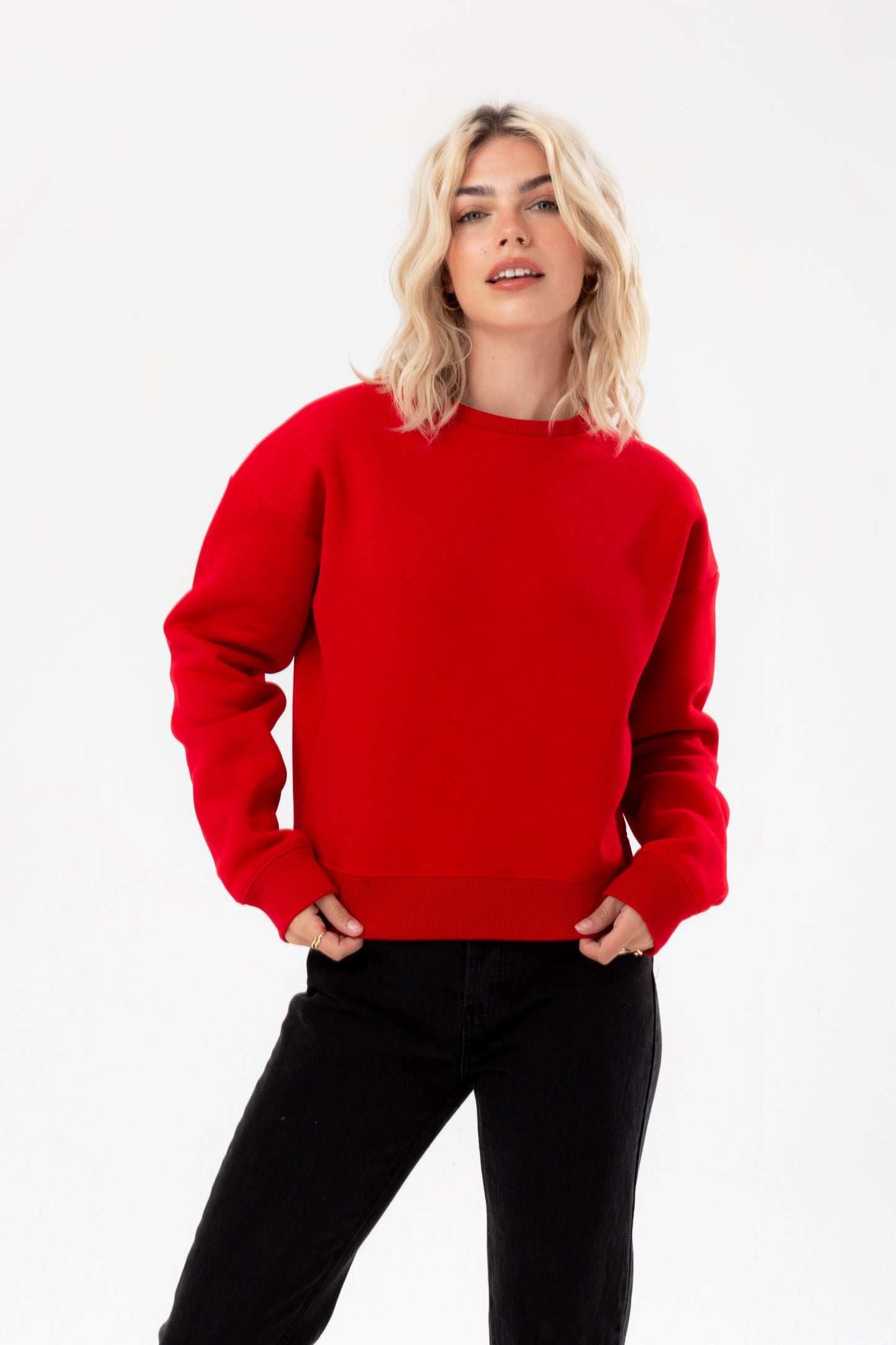 Hype Womens Red Justhype Woven Label Crew Neck