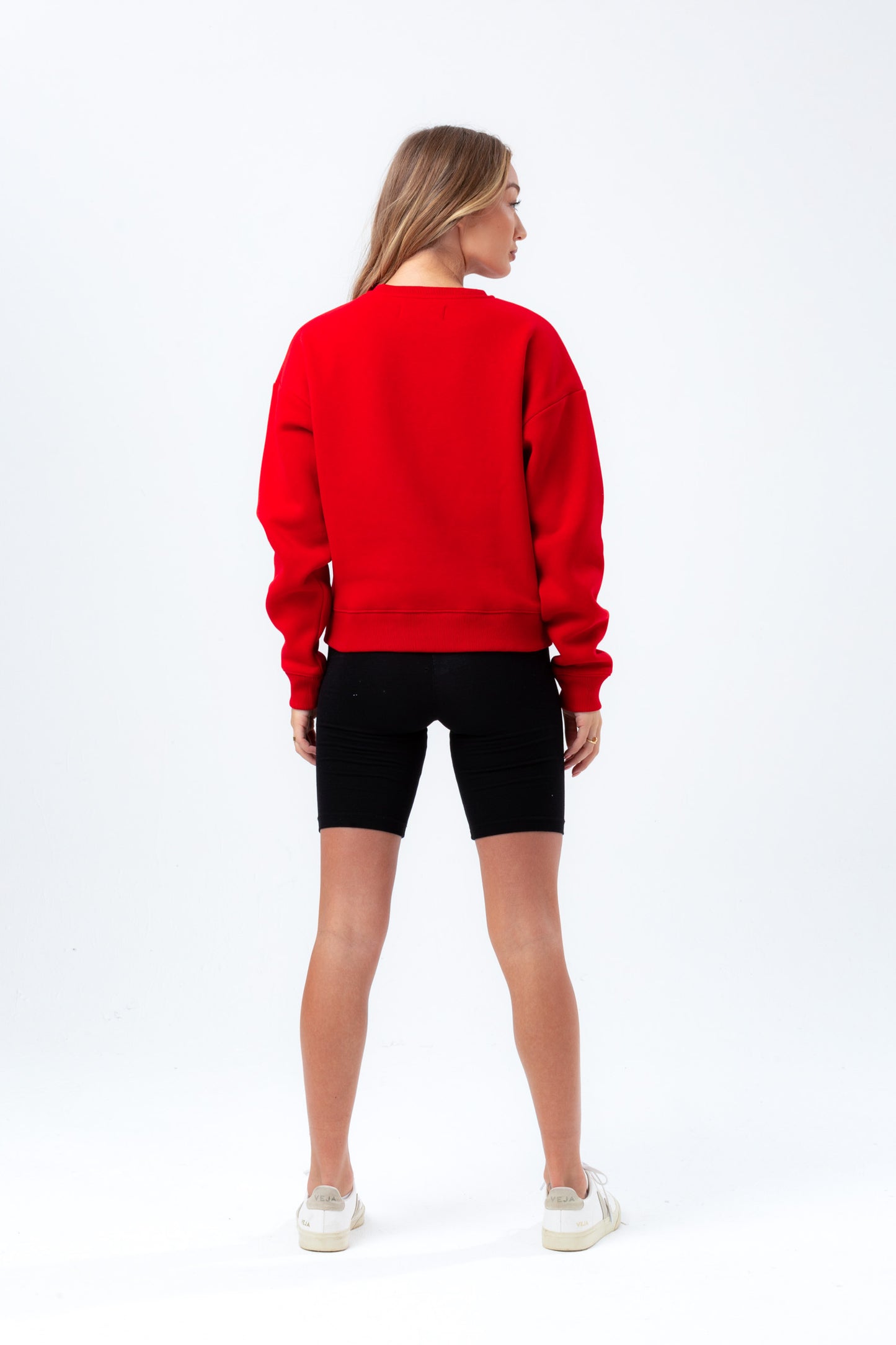 Hype Womens Red Justhype Woven Label Crew Neck