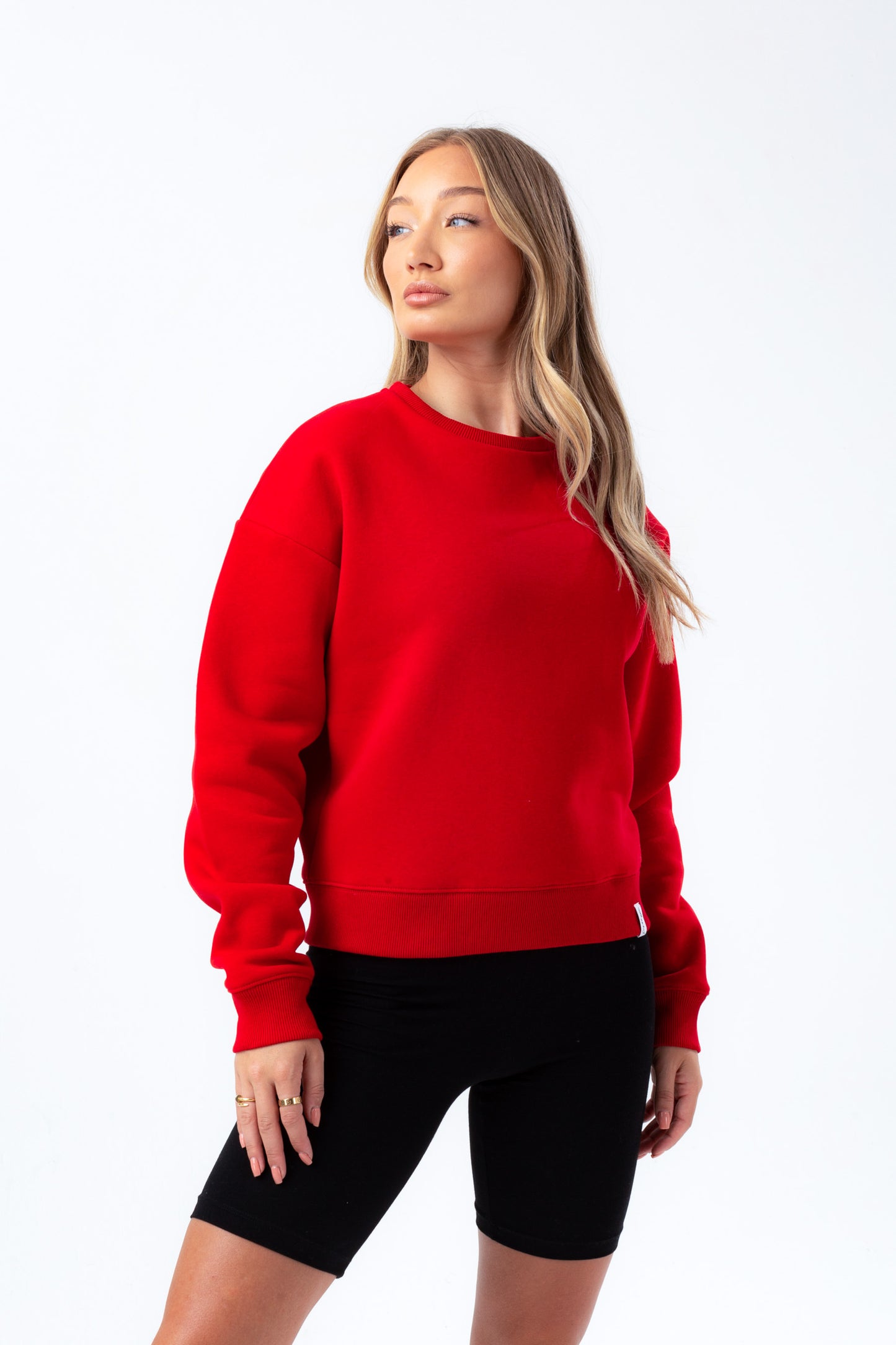 Hype Womens Red Justhype Woven Label Crew Neck