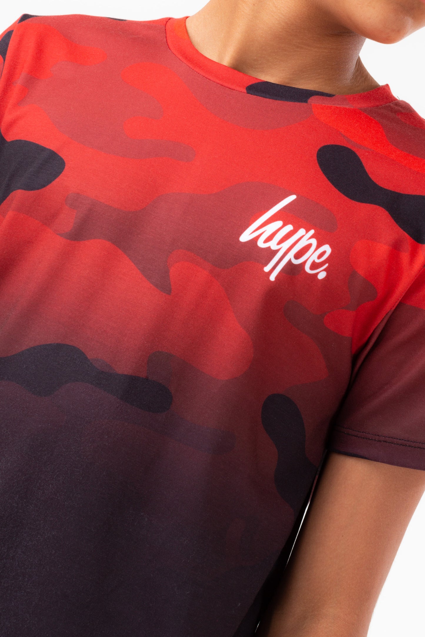 Hype Boys Red Black Camo Fade Script T-Shirt