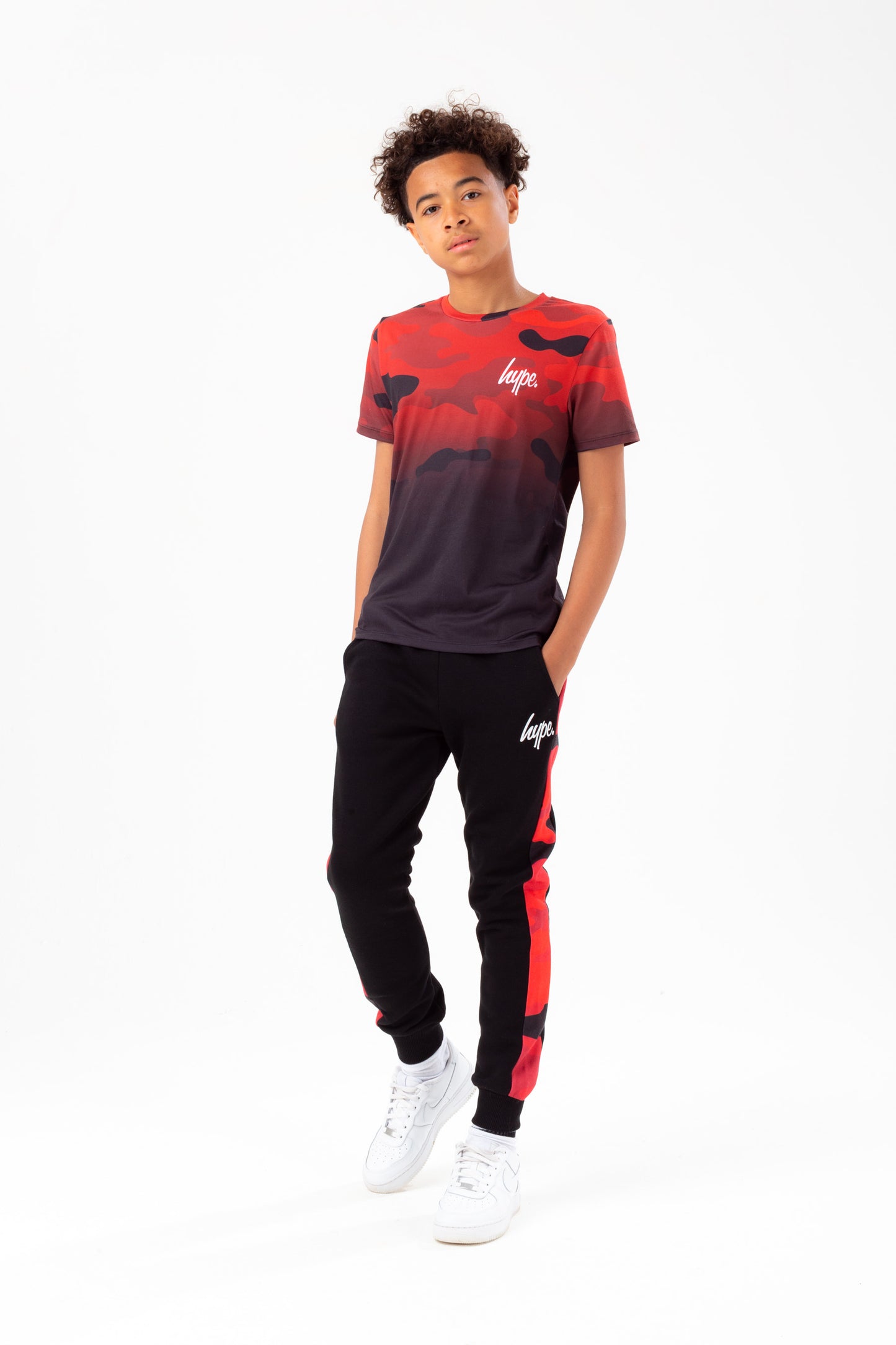 Hype Boys Red Black Camo Fade Script T-Shirt