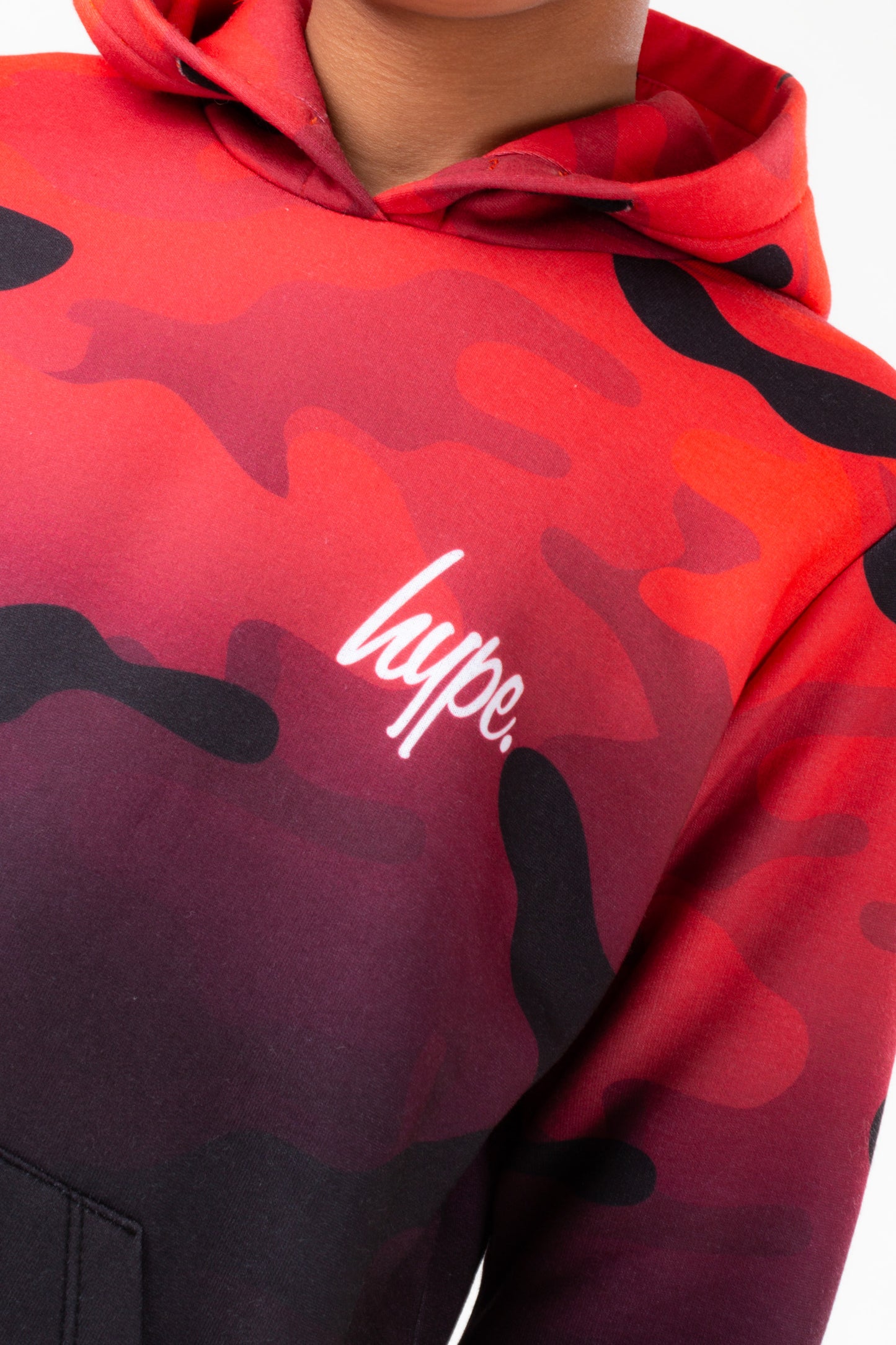 Hype Boys Black Red Camo Fade Script Hoodie