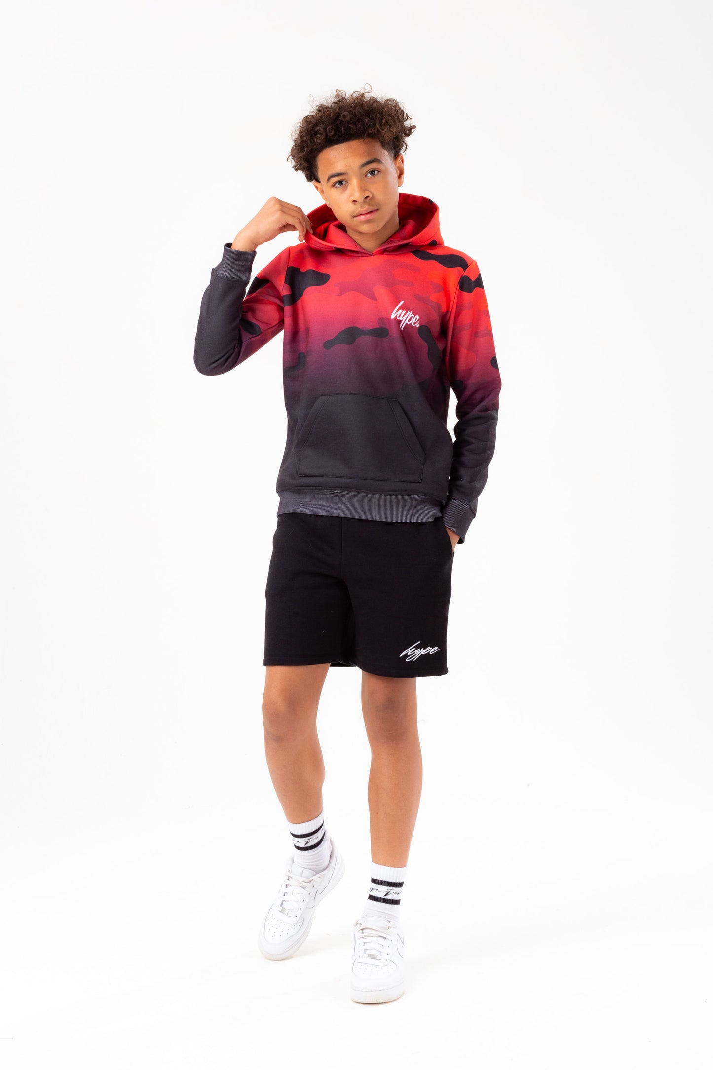 Hype Boys Black Red Camo Fade Script Hoodie