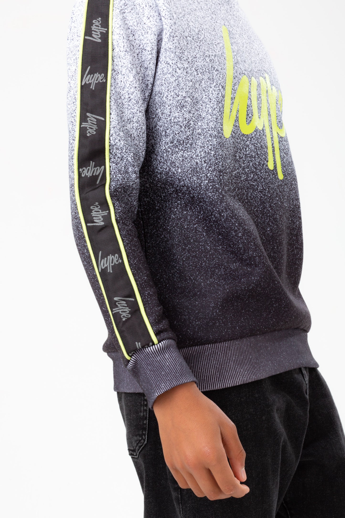 Hype Boys Mono Speckle Fade Lime Tape Script Crew Neck