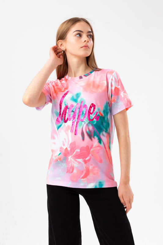 Hype Girls Pink Frosty Flower Foil Script T-Shirt