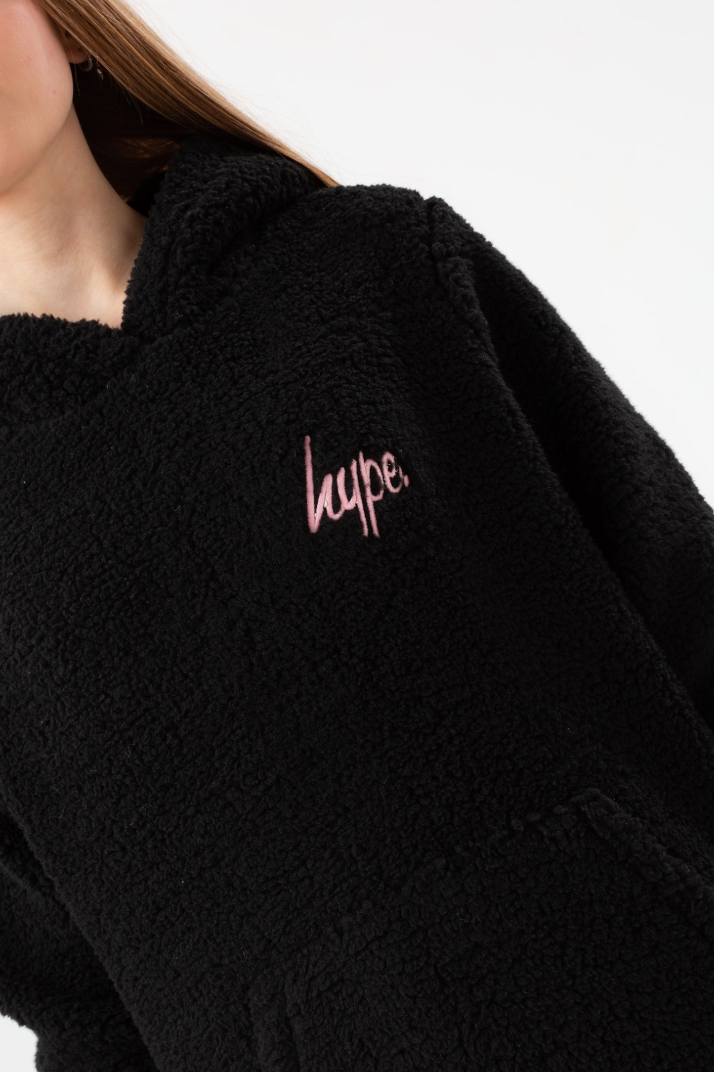 Hype Girls Black Sherpa Script Hoodie