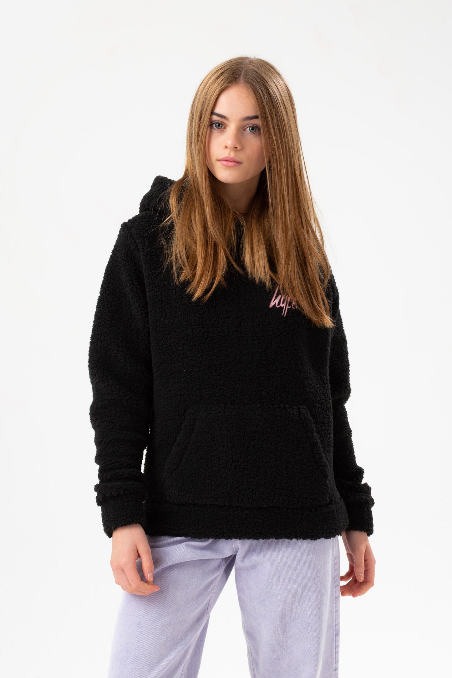 Hype Girls Black Sherpa Script Hoodie