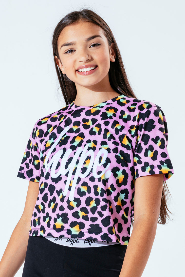 Hype Disco Leopard Kids Crop T-Shirt