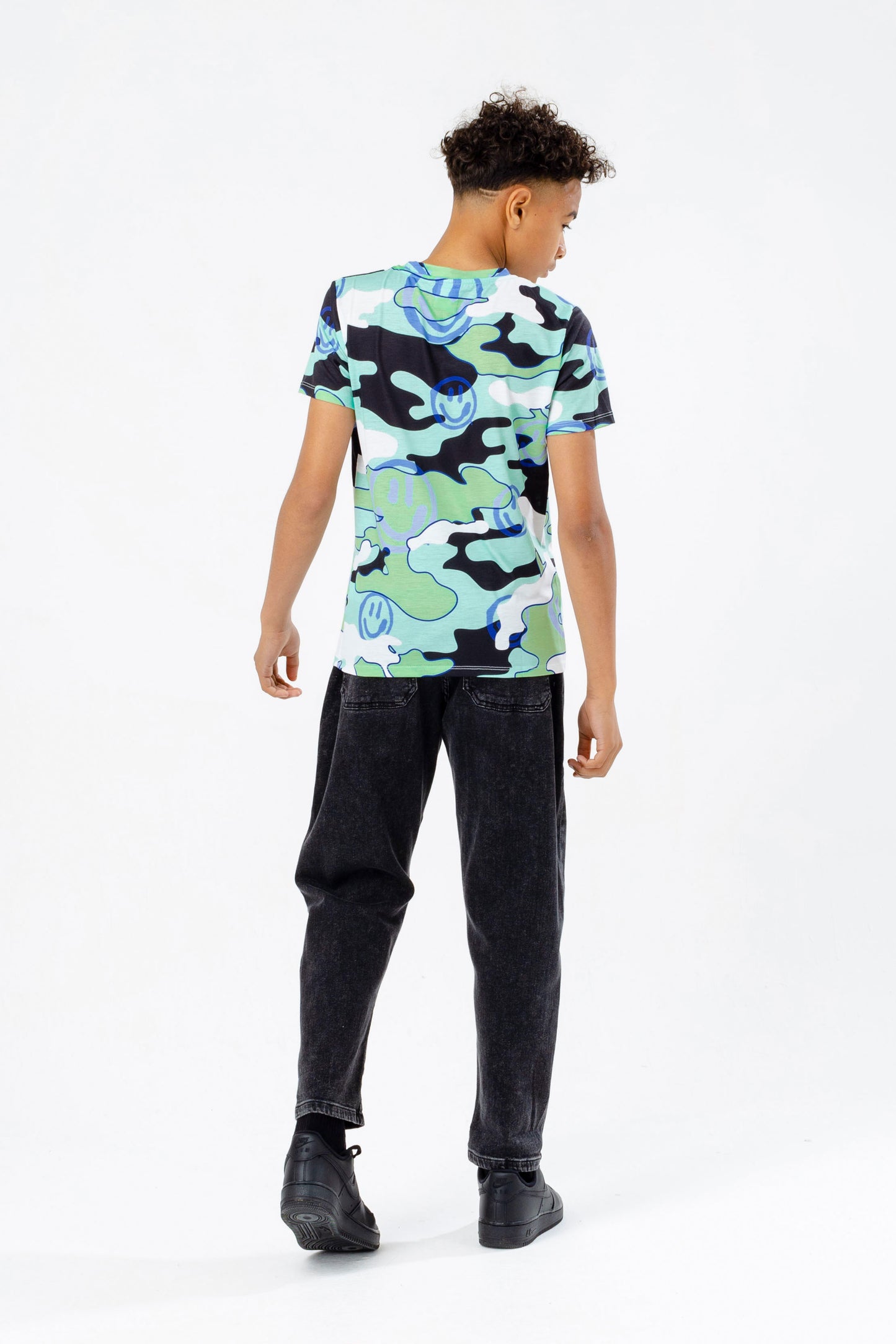 Hype Boys Blue Smiley Camo Script T-Shirt