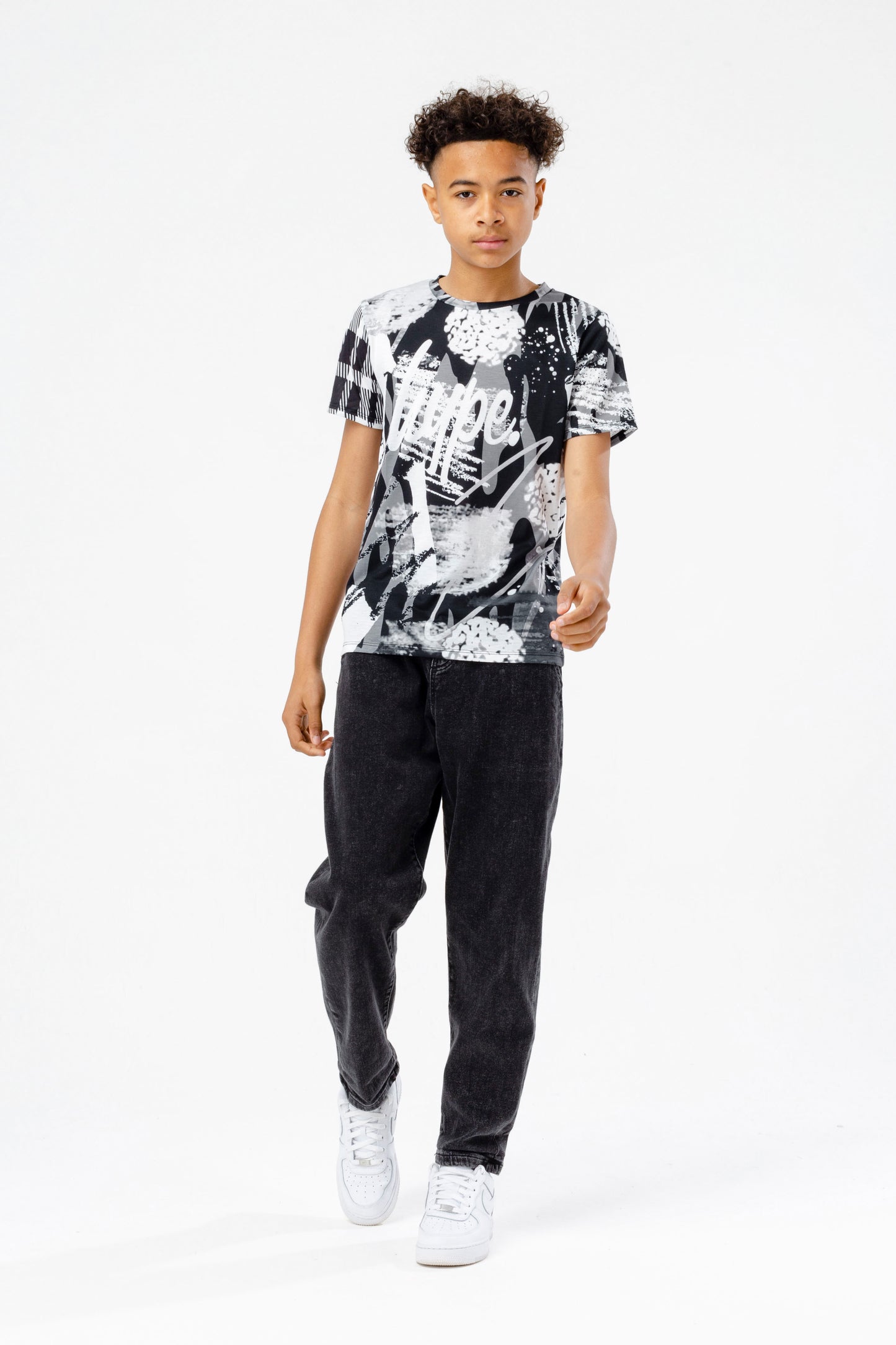 Hype Boys Black Mono Scribble Script T-Shirt