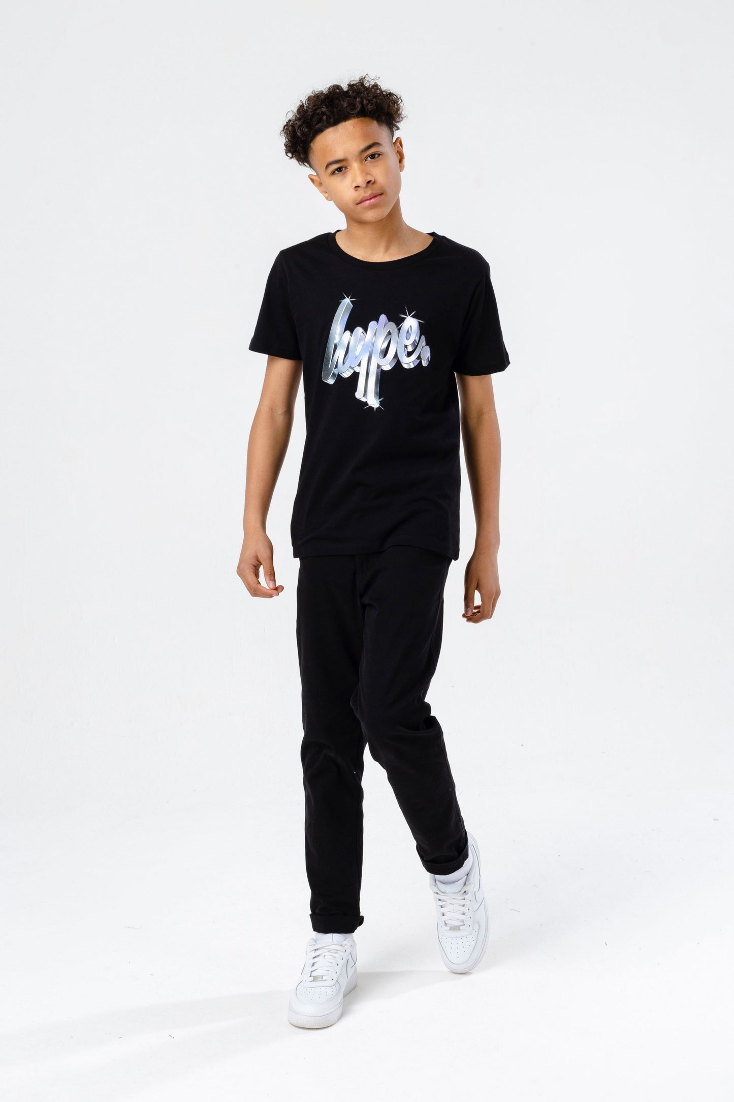 Hype Boys Black Metallic Script T-Shirt