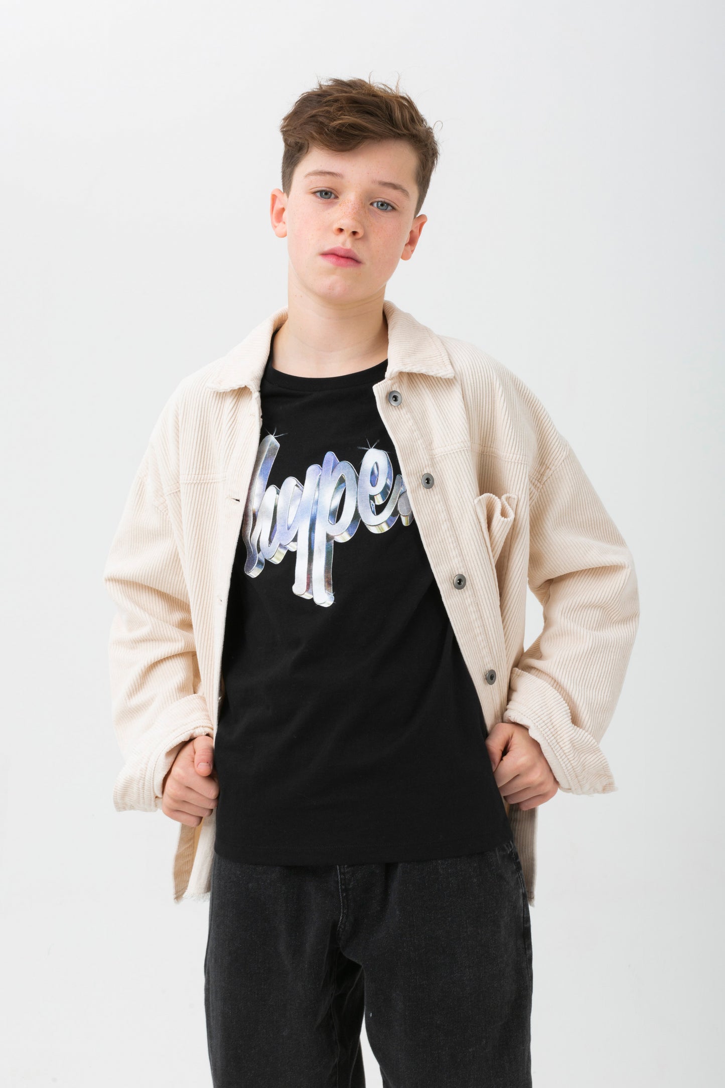 Hype Boys Black Metallic Script T-Shirt