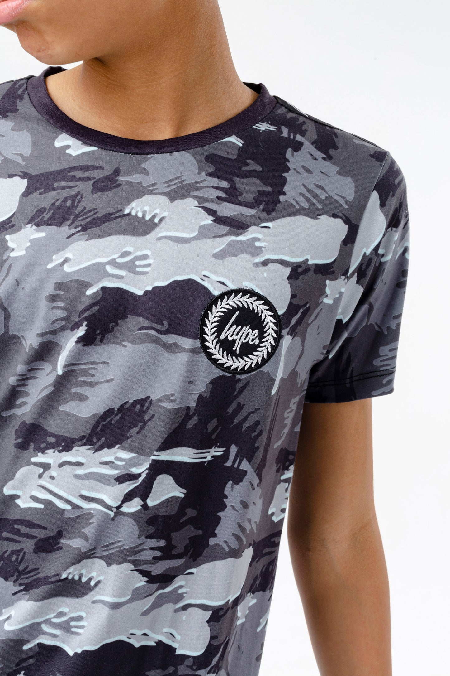 Hype Boys Grey Gloom Camo Crest T-Shirt