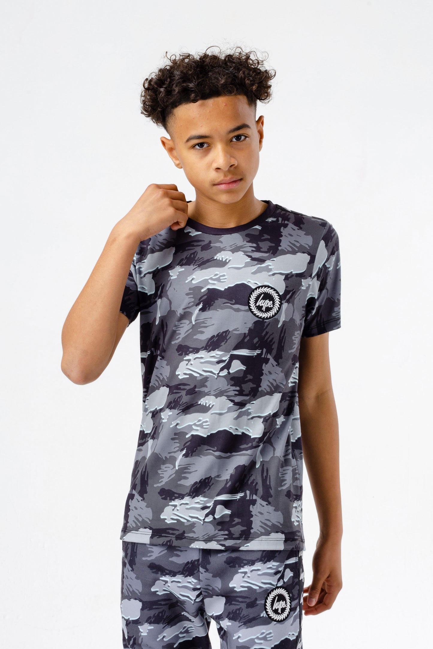 Hype Boys Grey Gloom Camo Crest T-Shirt