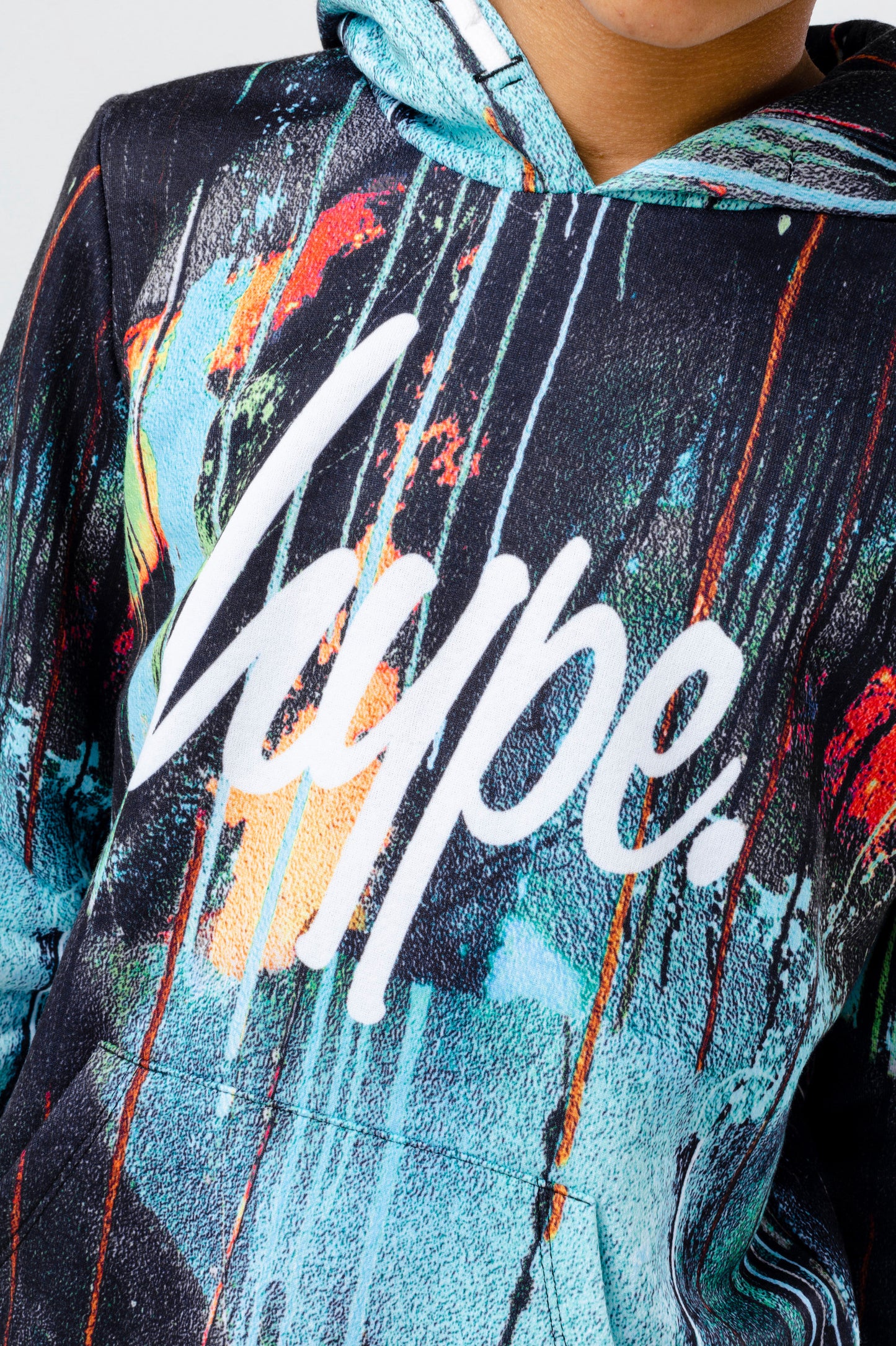 Hype Boys Turquoise Spray Drips Script Hoodie