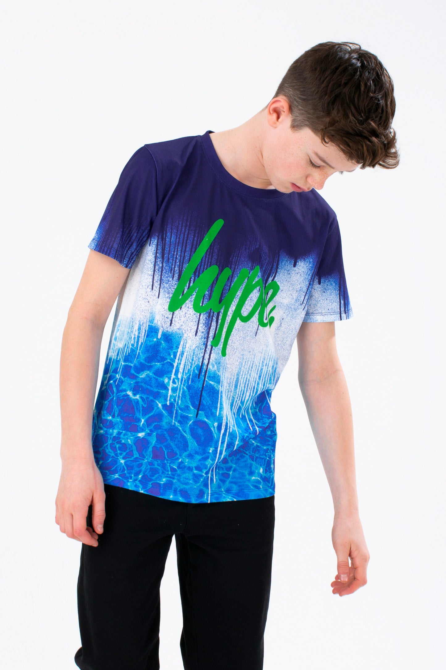 Hype Boys Green Fade Pool Navy 3 Pack Of T-Shirts