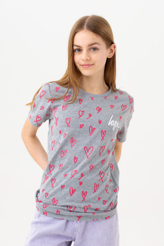 Hype Girls Grey Love Script T-Shirt