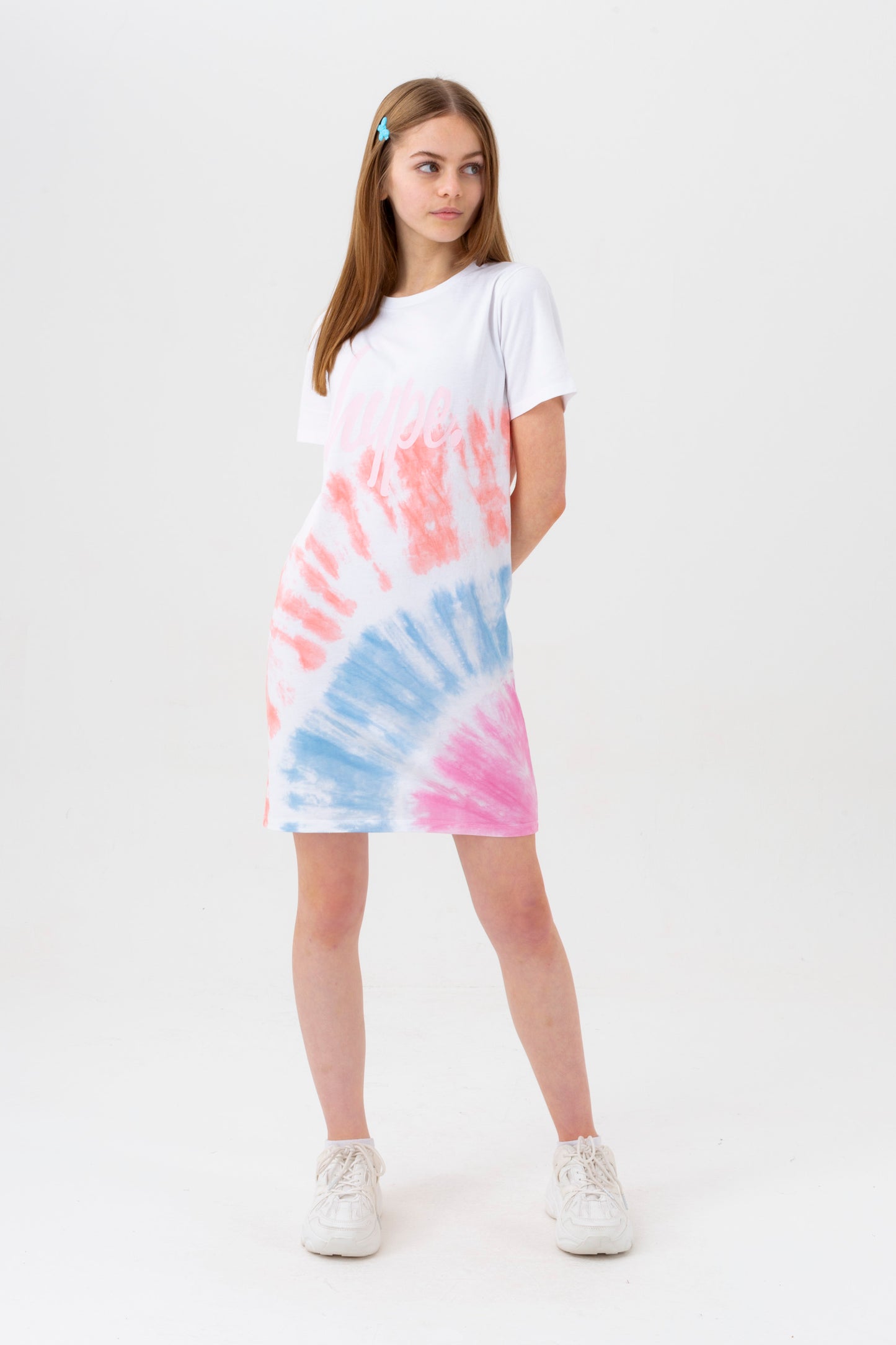 Hype Girls White Blush Dye Script Tee Dress