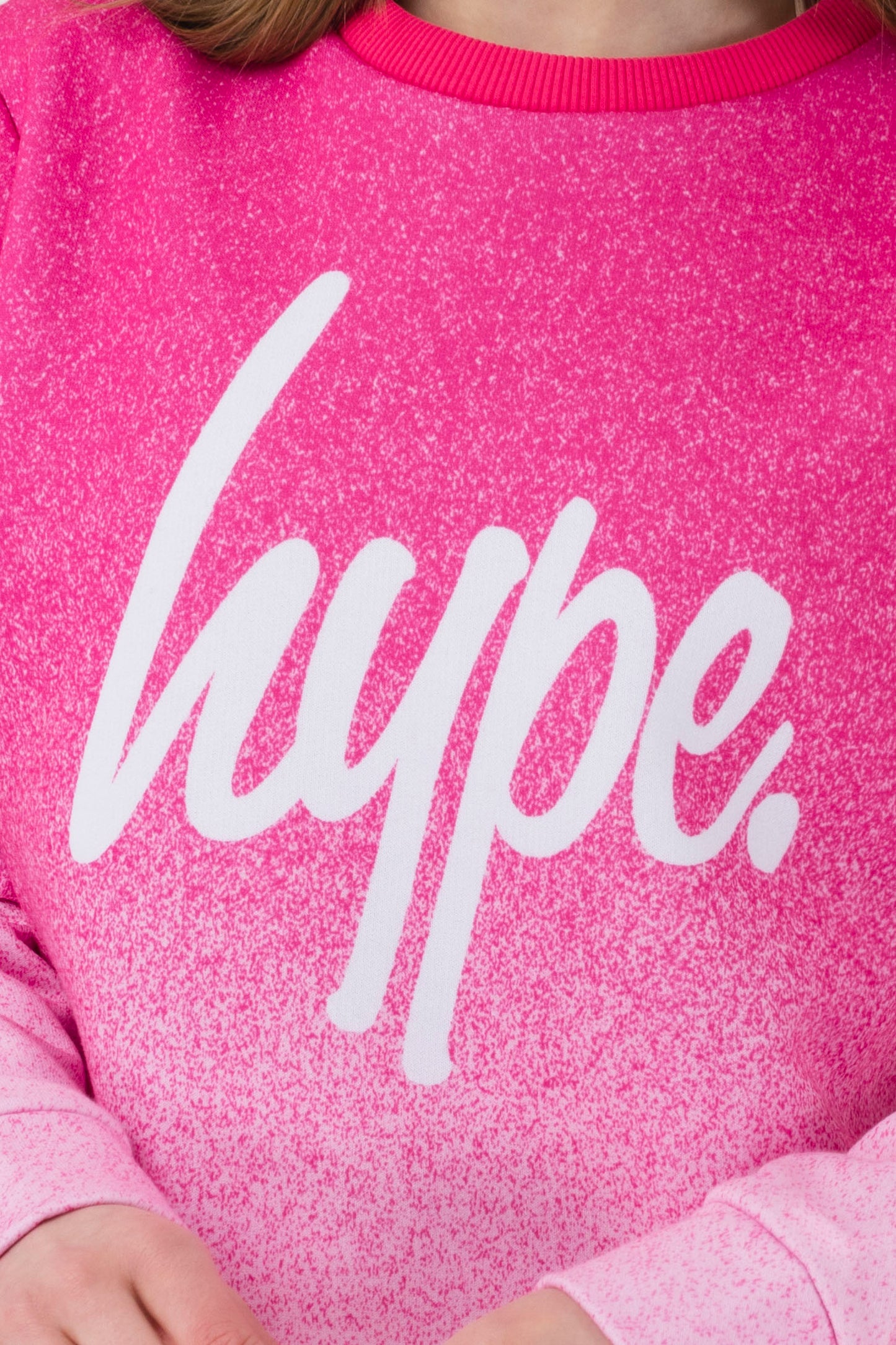 Hype Girls Pink Speckle Fade Script Crew Neck