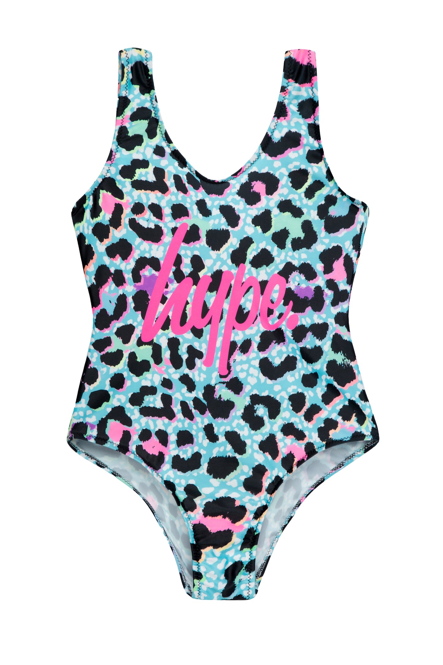 Hype Girls Blue Ice Leopard Script Swimsuit