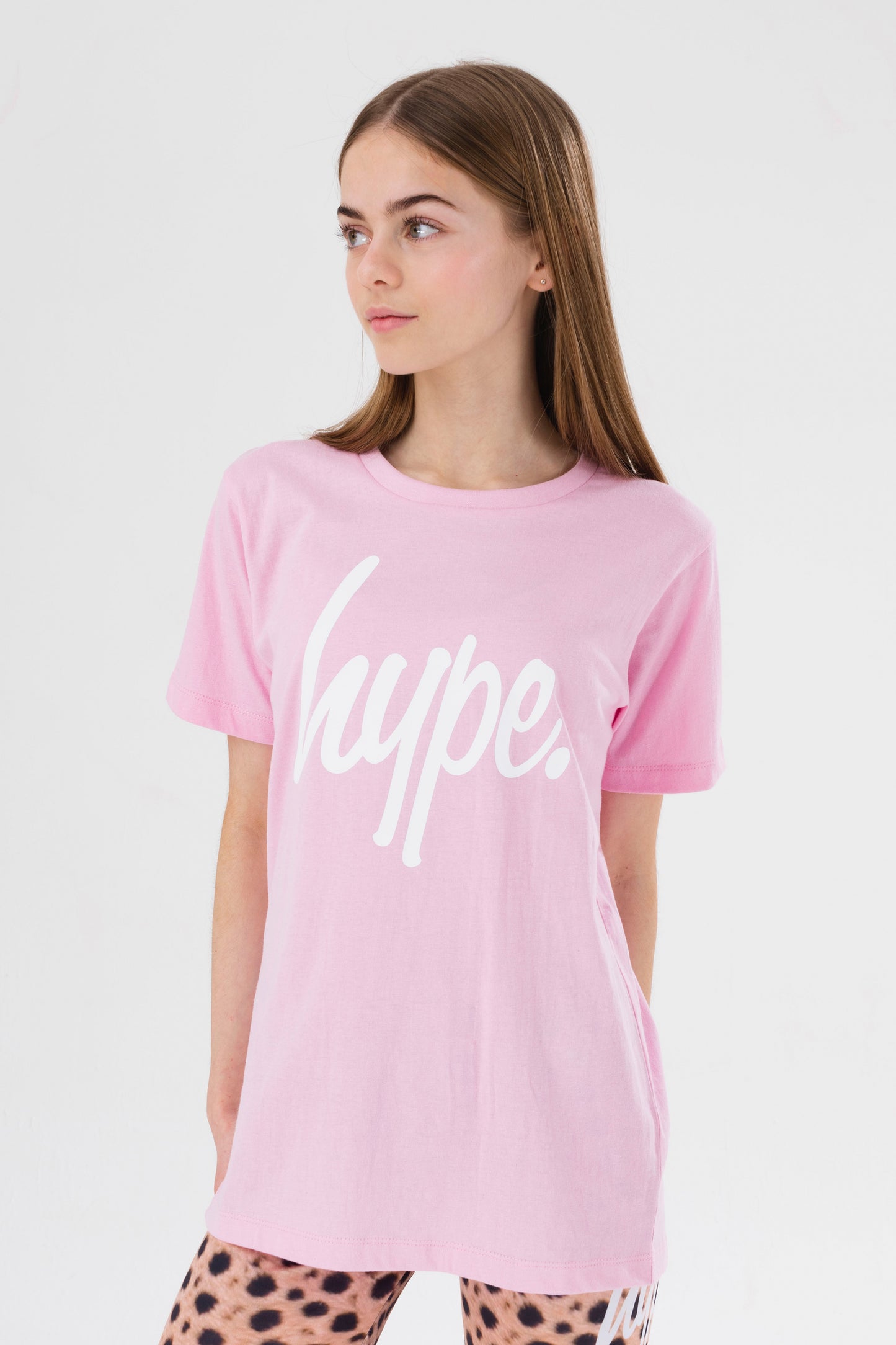 Hype Girls Pink Leopard Script Tee And Shorts Set