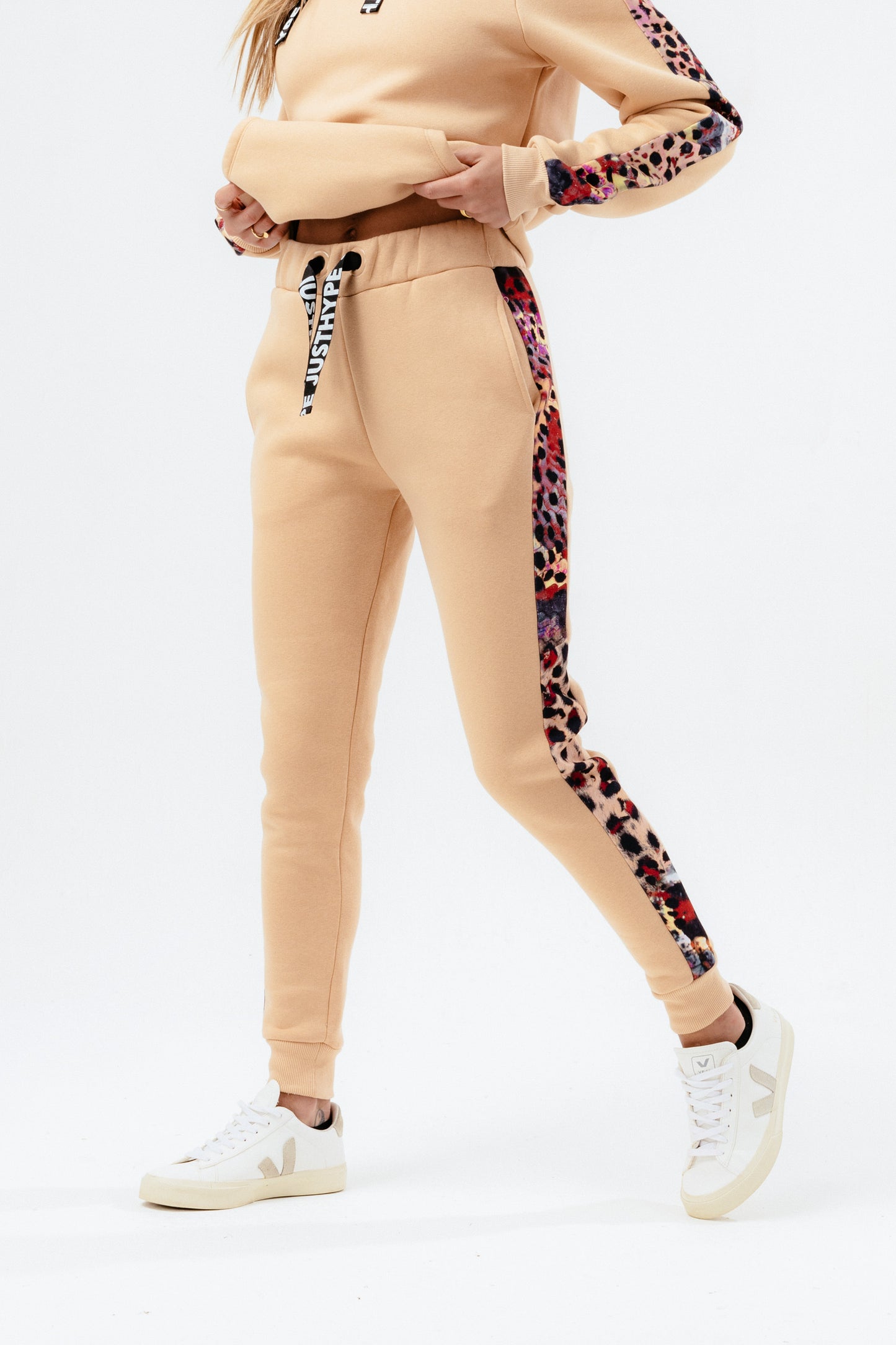 Hype Womens Hazelnut Animal Print Label Joggers