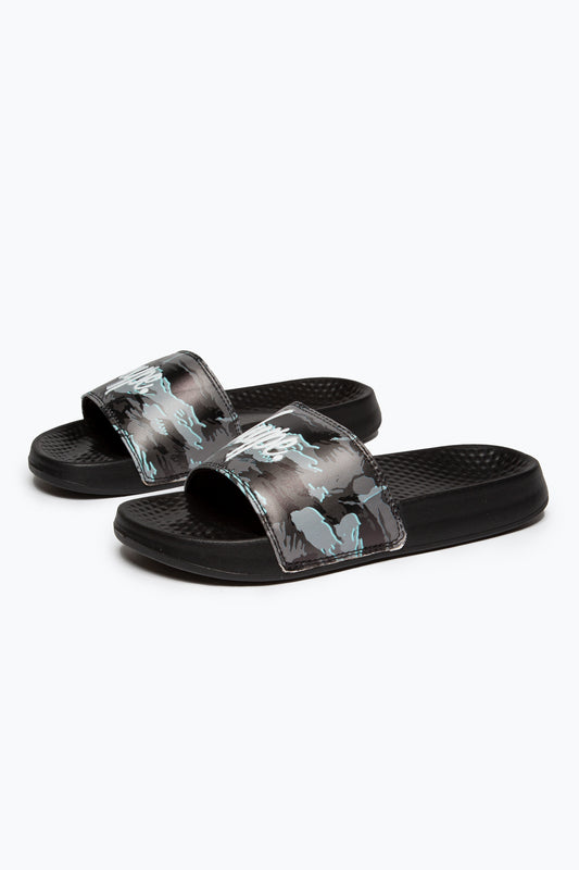 Hype Kids Unisex Grey Gloom Camo Script Sliders